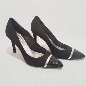 Christian Siriano Black Suede Snakeskin Heels 9.5